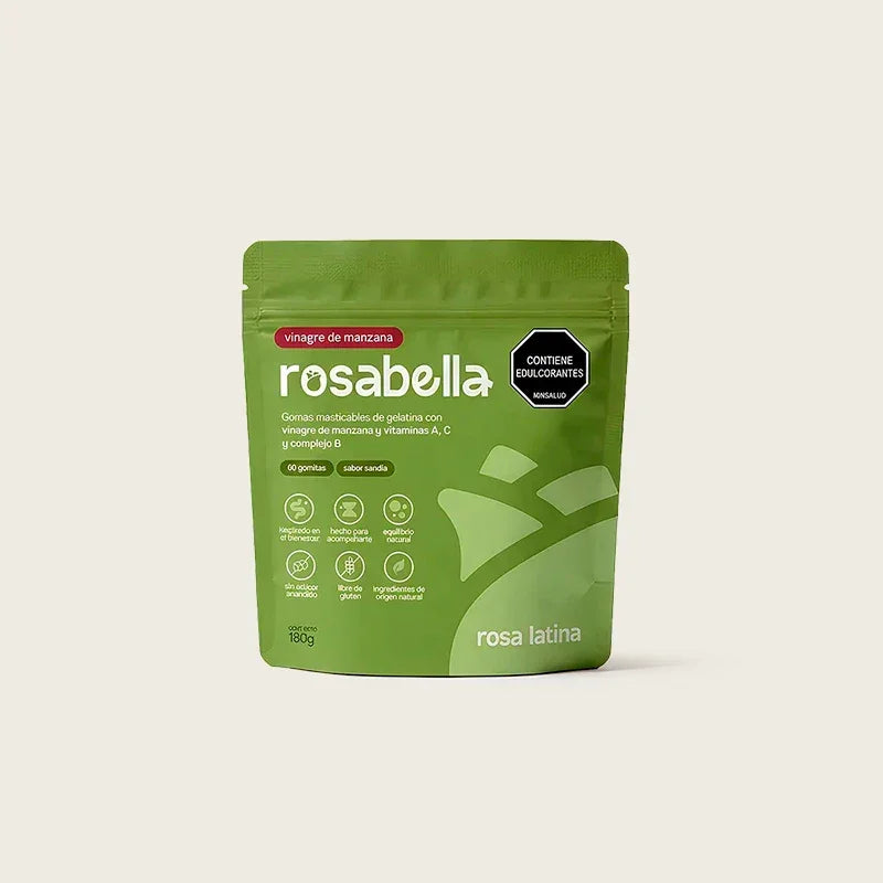 Bolsa verde de gomitas Rosabella con vinagre de manzana, vitaminas y sabor sandía, 180g
